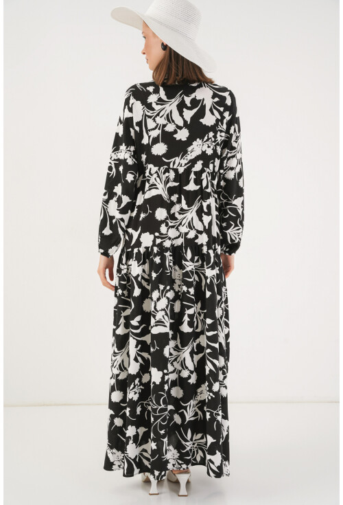 Kadın Desenli Uzun Tesettür Elbise 2585