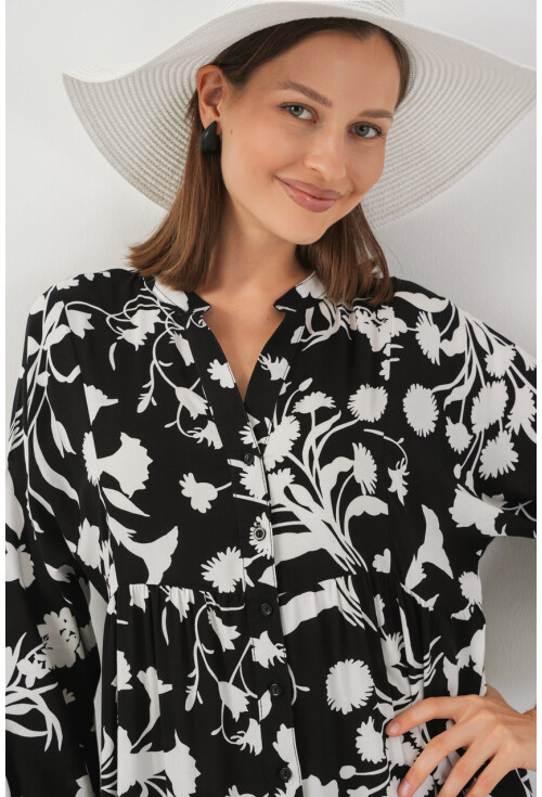 Kadın Desenli Uzun Tesettür Elbise 2585