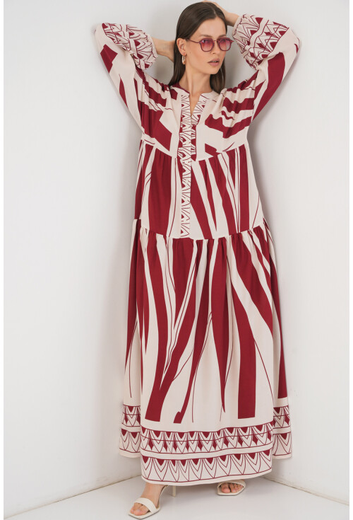 Kadın Desenli Uzun Tesettür Elbise 2585