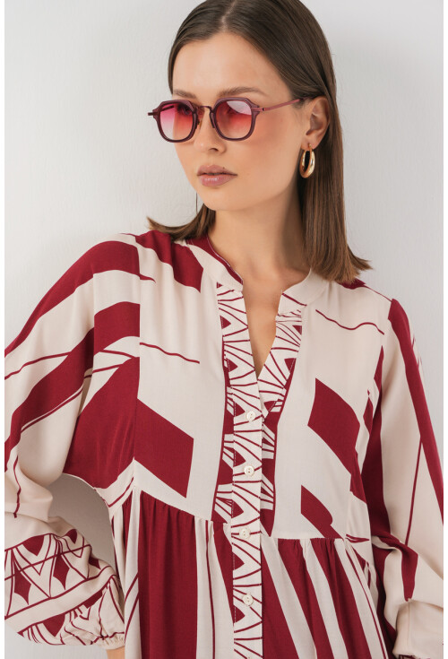 Kadın Desenli Uzun Tesettür Elbise 2585