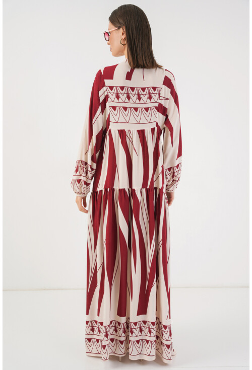 Kadın Desenli Uzun Tesettür Elbise 2585