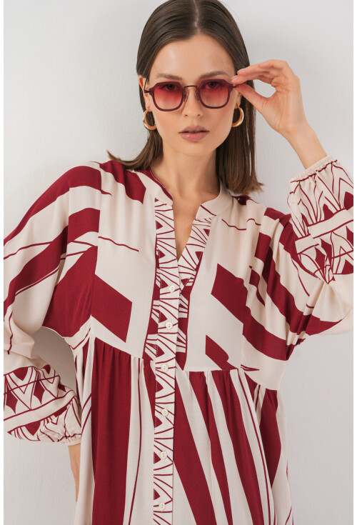 Kadın Desenli Uzun Tesettür Elbise 2585