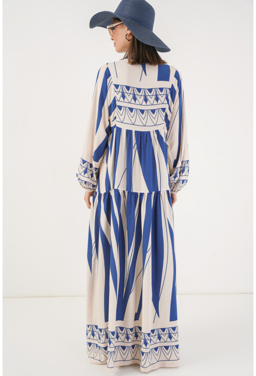 Kadın Desenli Uzun Tesettür Elbise 2585