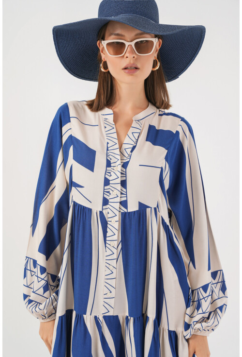 Kadın Desenli Uzun Tesettür Elbise 2585