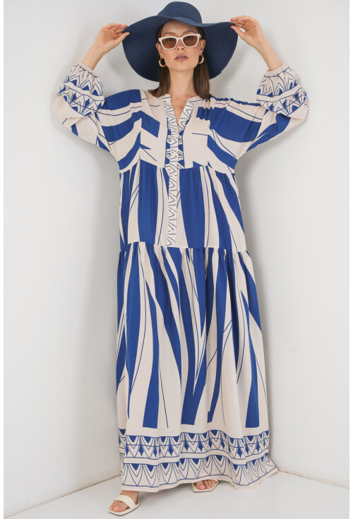 Kadın Desenli Uzun Tesettür Elbise 2585