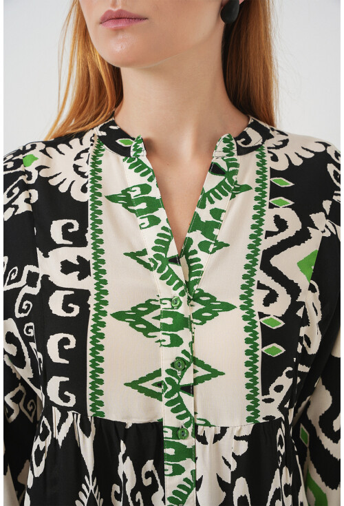 Kadın Desenli Uzun Tesettür Elbise 2585