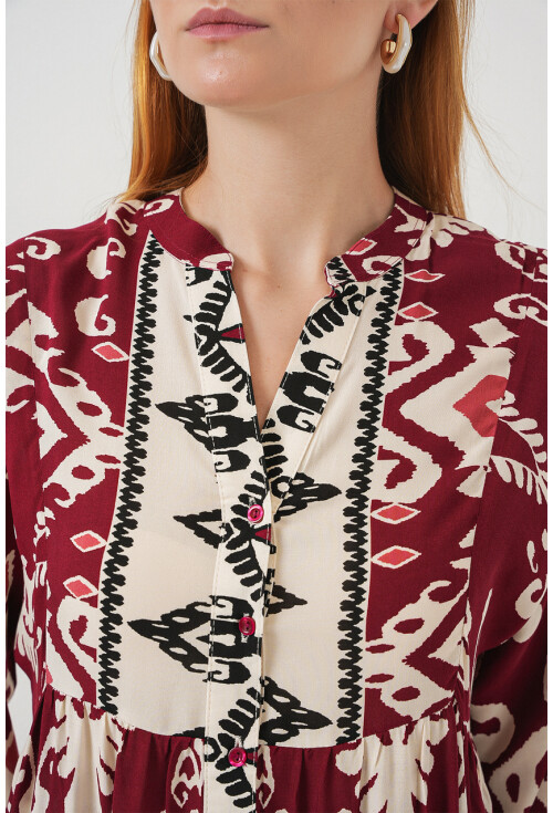 Kadın Desenli Uzun Tesettür Elbise 2585