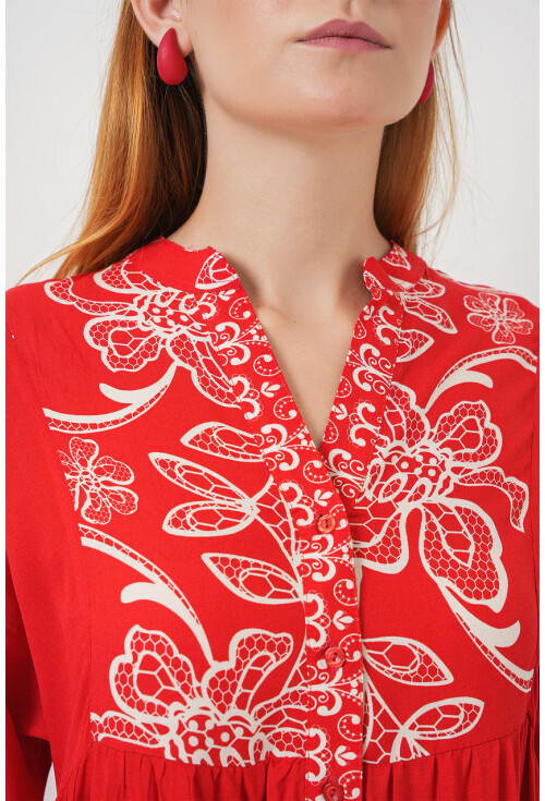 Kadın Desenli Uzun Tesettür Elbise 2585