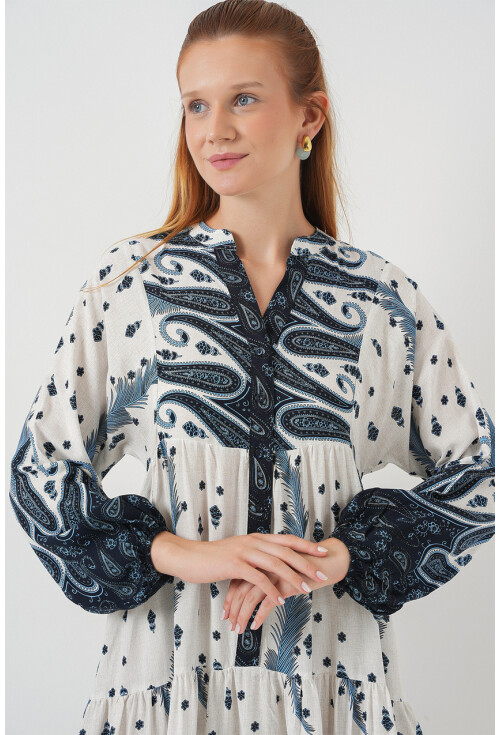 Kadın Desenli Uzun Tesettür Elbise 2585