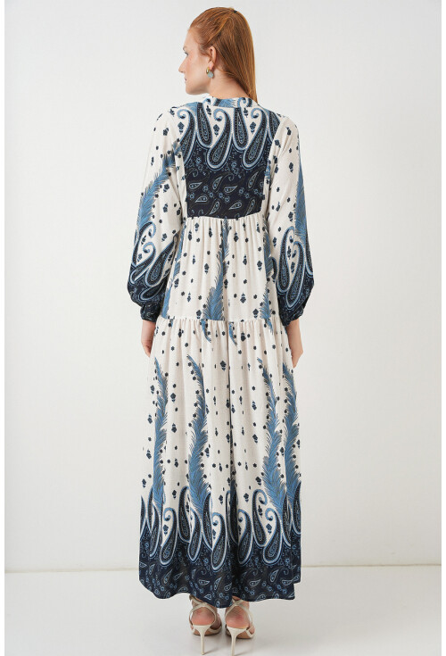 Kadın Desenli Uzun Tesettür Elbise 2585