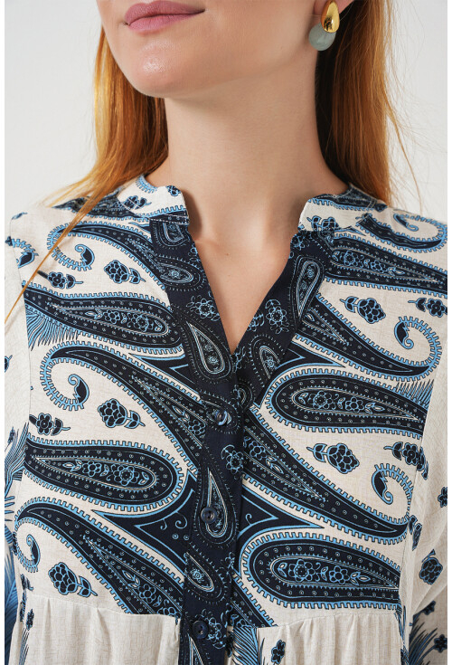 Kadın Desenli Uzun Tesettür Elbise 2585