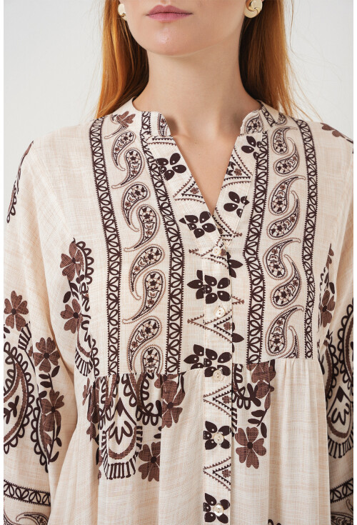 Kadın Desenli Uzun Tesettür Elbise 2585