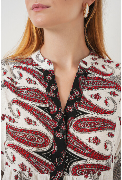 Kadın Desenli Uzun Tesettür Elbise 2585