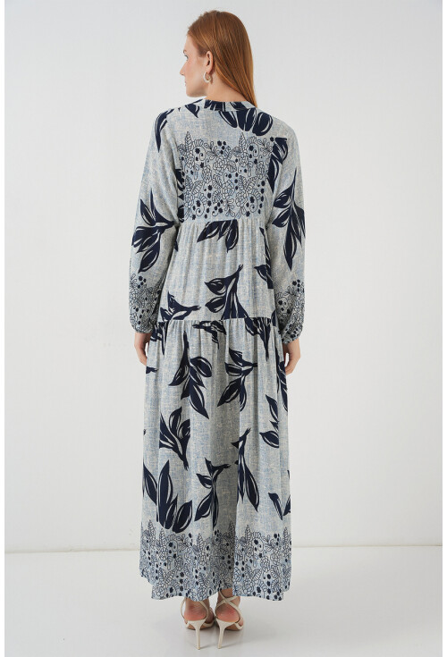 Kadın Desenli Uzun Tesettür Elbise 2585