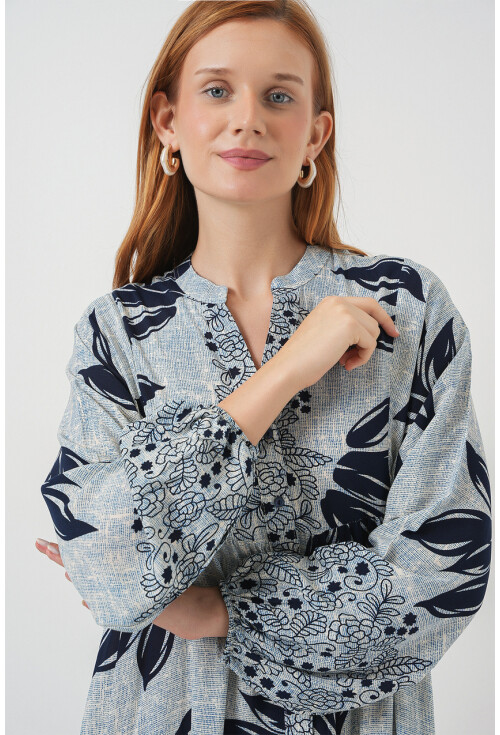 Kadın Desenli Uzun Tesettür Elbise 2585