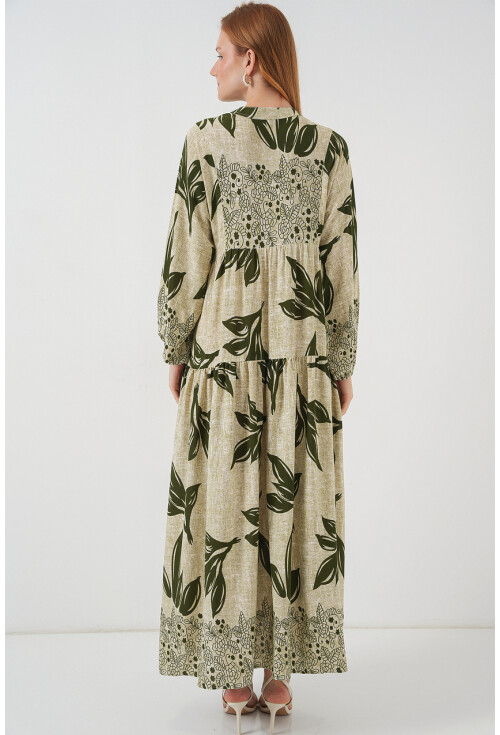 Kadın Desenli Uzun Tesettür Elbise 2585