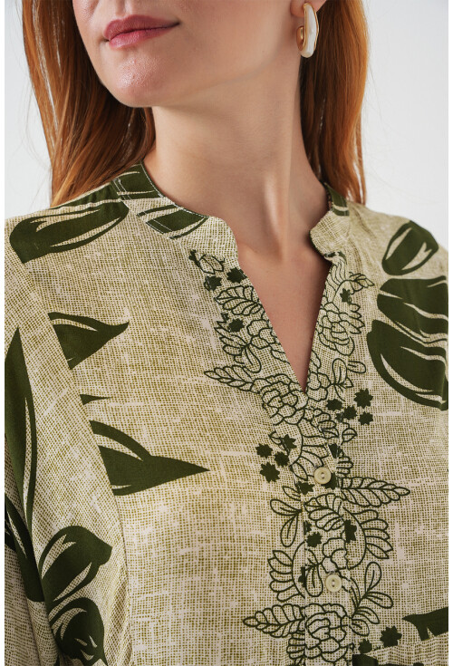 Kadın Desenli Uzun Tesettür Elbise 2585