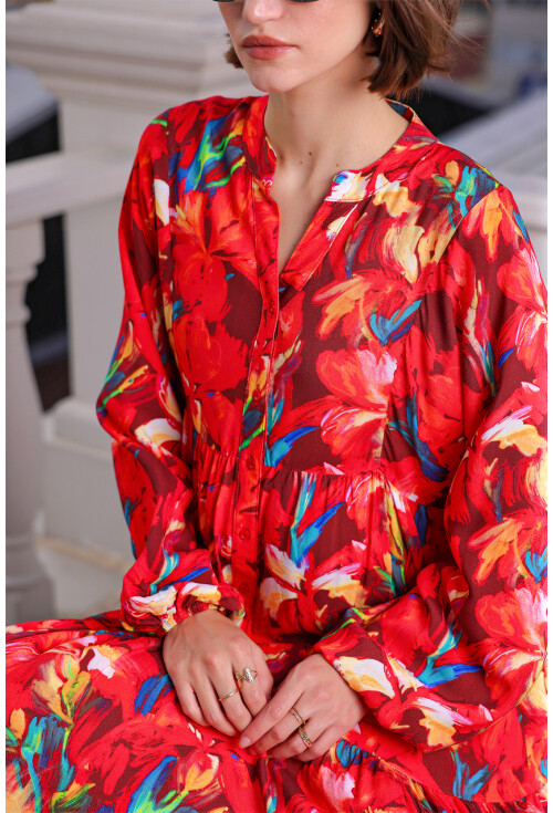 Kadın Desenli Uzun Tesettür Elbise 2585