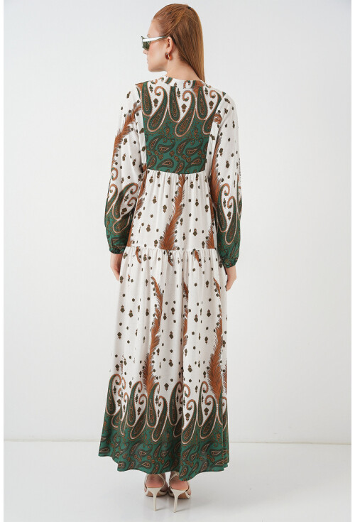 Kadın Desenli Uzun Tesettür Elbise 2585