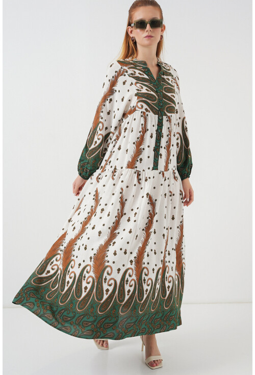 Kadın Desenli Uzun Tesettür Elbise 2585