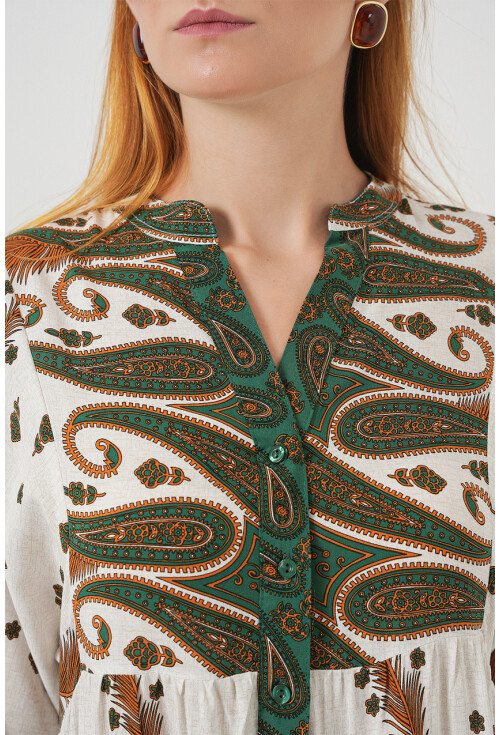 Kadın Desenli Uzun Tesettür Elbise 2585