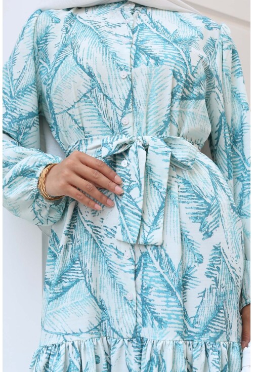 Kadın Desenli Uzun Tesettür Elbise 2586