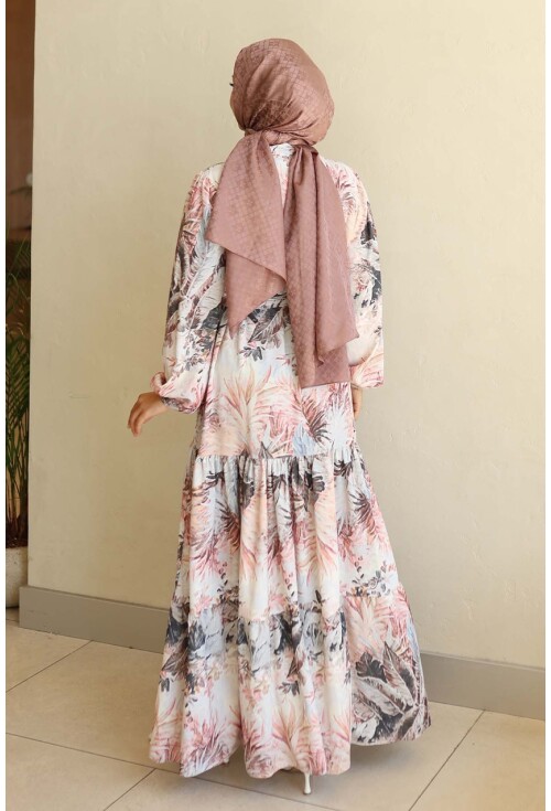 Kadın Desenli Uzun Tesettür Elbise 2586
