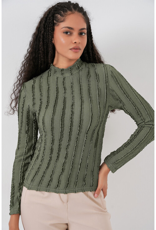 Kadın Dokulu Esnek Örme Bluz 975