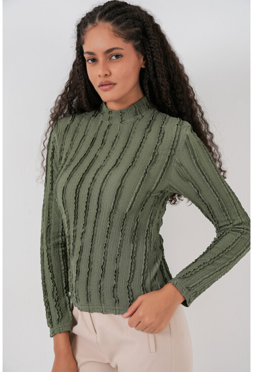 Kadın Dokulu Esnek Örme Bluz 975