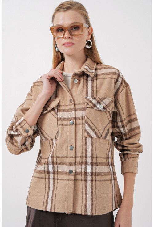Kadın Ekose Desen Oversize Oduncu Gömlek 3854