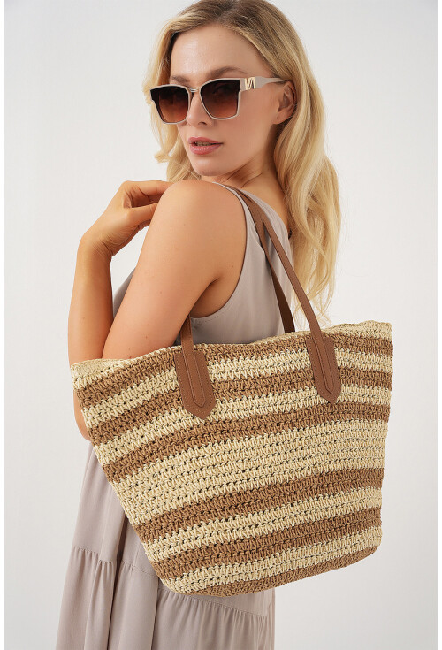 Kadın Fermuarlı Hasır Çanta 010189