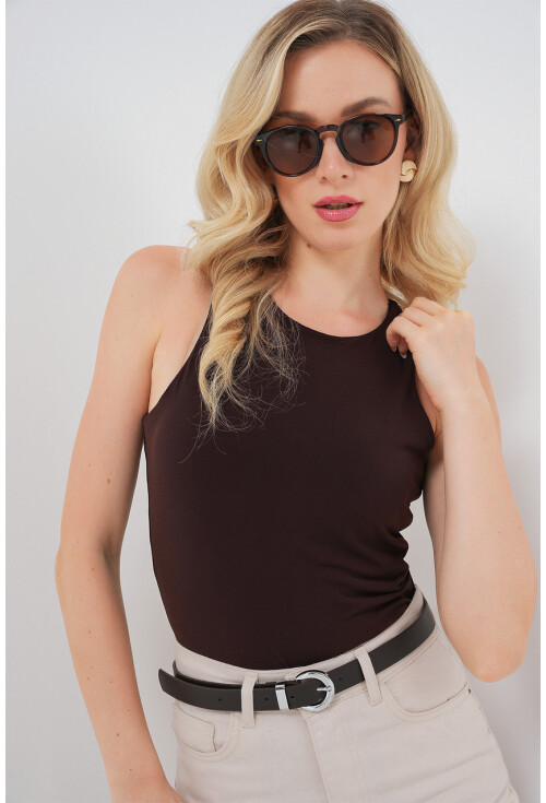 Kadın Halter Yaka Çıtçıtlı Body 972