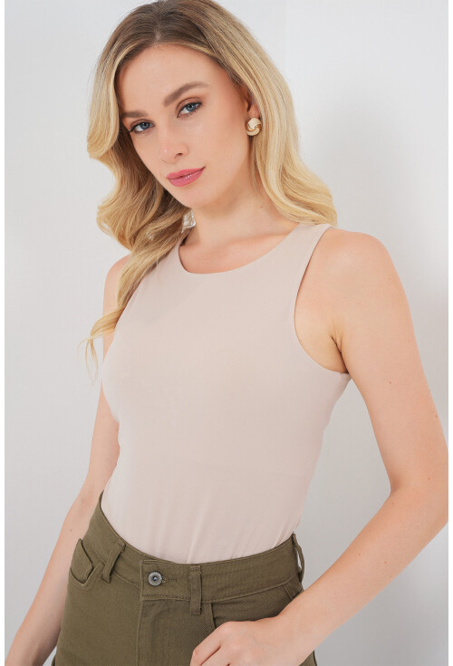 Kadın Halter Yaka Çıtçıtlı Body 972