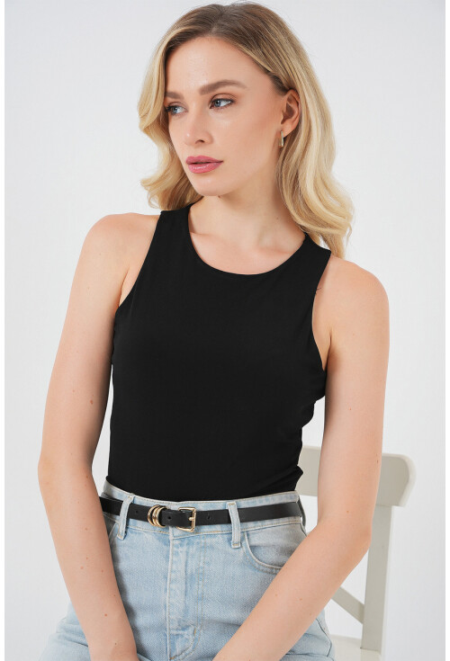 Kadın Halter Yaka Çıtçıtlı Body 972