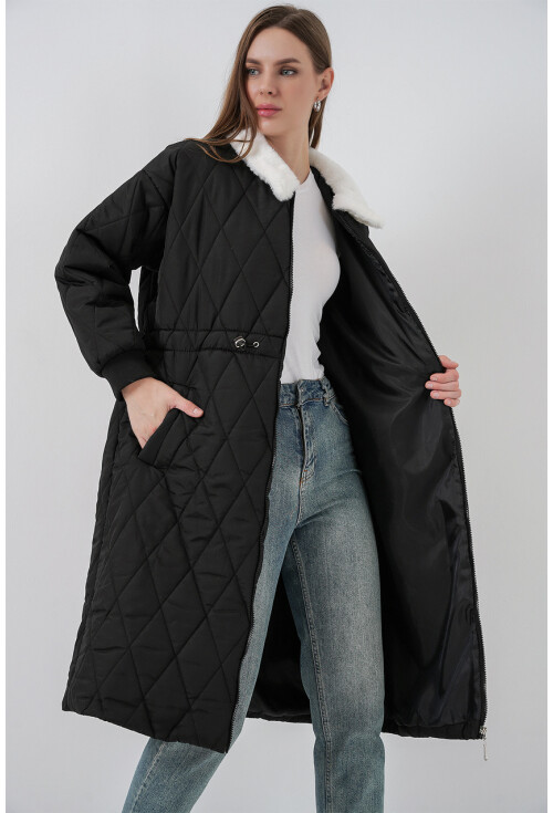 Kadın Kapitone Uzun Şişme Mont 5221