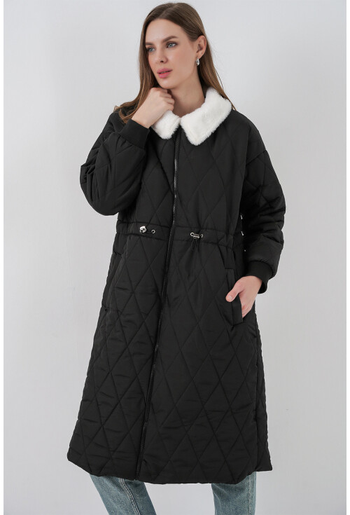 Kadın Kapitone Uzun Şişme Mont 5221