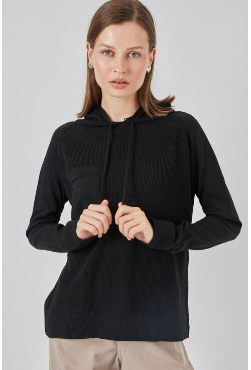 Kadın Kapüşonlu Triko Kazak 15941