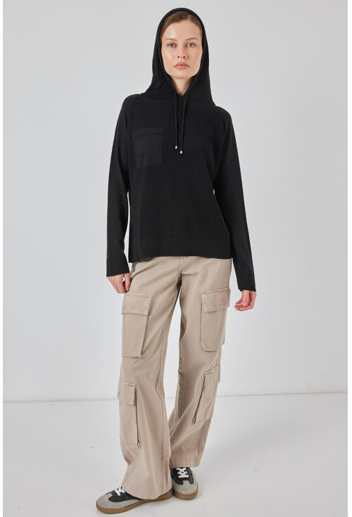 Kadın Kapüşonlu Triko Kazak 15941