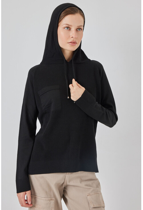 Kadın Kapüşonlu Triko Kazak 15941