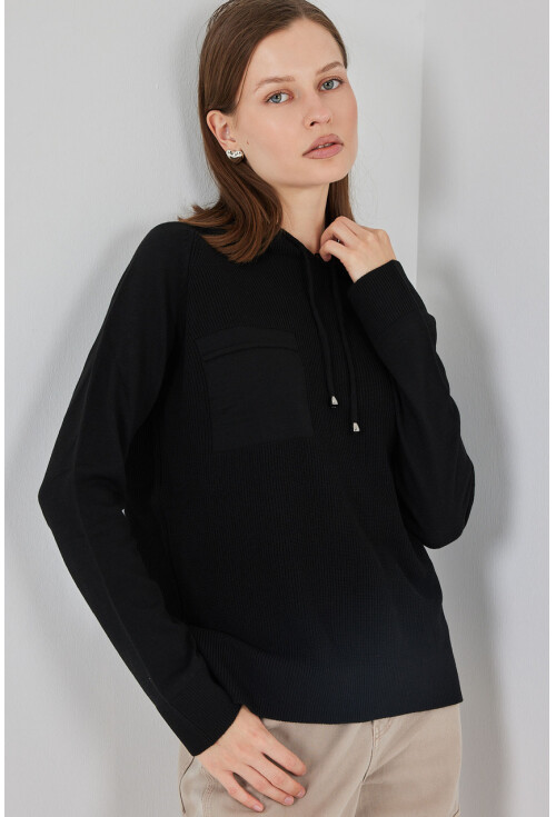 Kadın Kapüşonlu Triko Kazak 15941