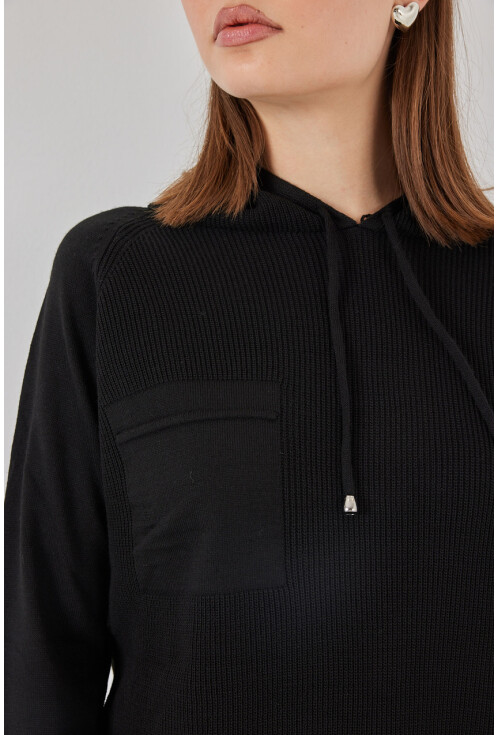 Kadın Kapüşonlu Triko Kazak 15941