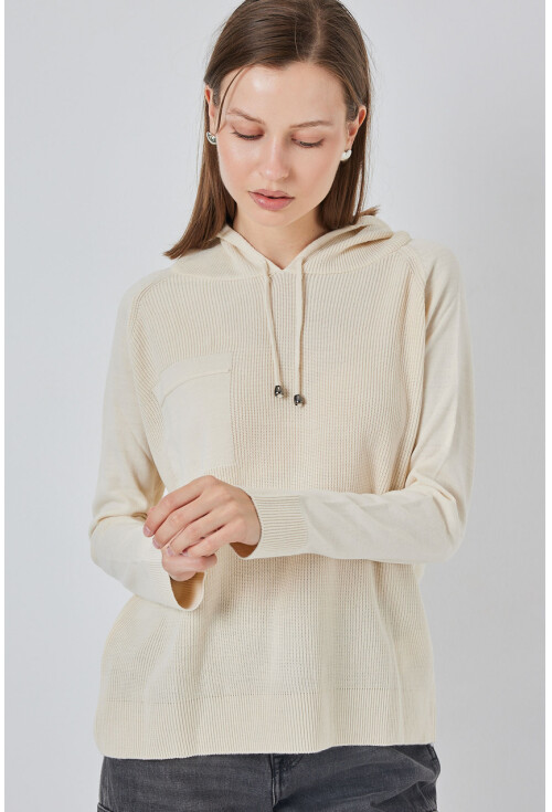 Kadın Kapüşonlu Triko Kazak 15941