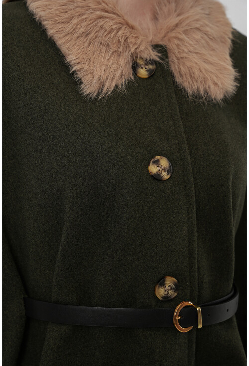 Kadın Kemerli Kaşe Panço 9165