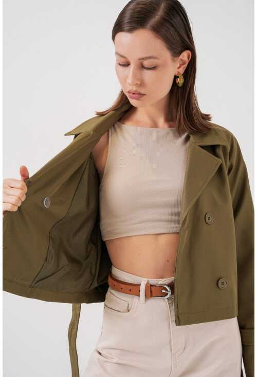 Kadın Kemerli Kısa Trençkot 5970