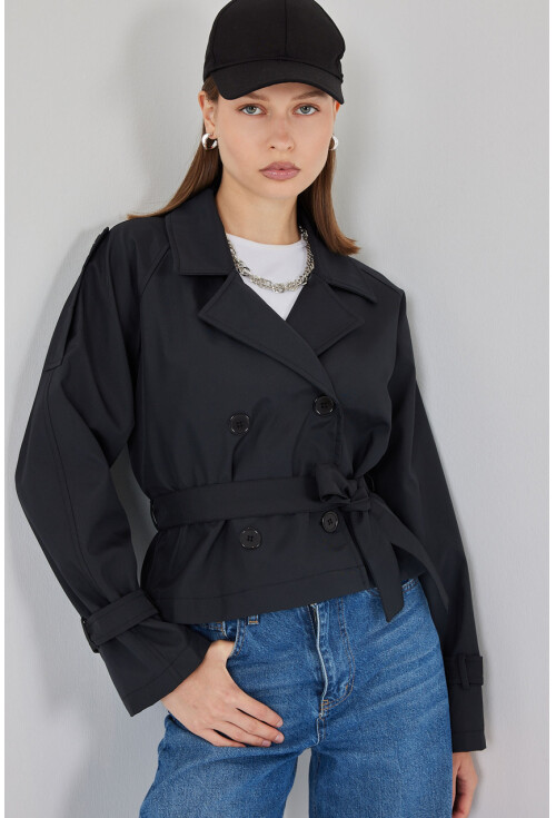 Kadın Kemerli Kısa Trençkot 5970