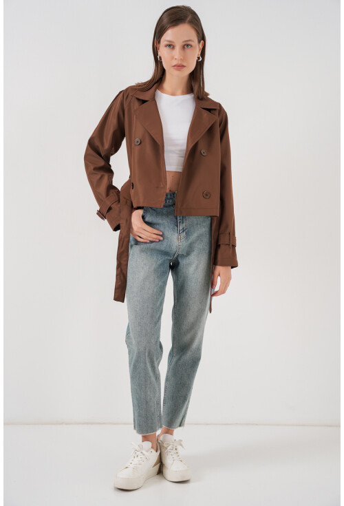 Kadın Kemerli Kısa Trençkot 5970