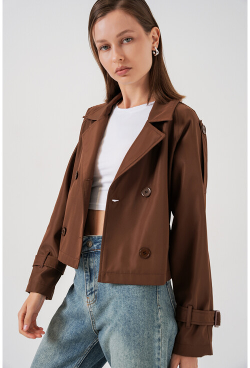 Kadın Kemerli Kısa Trençkot 5970