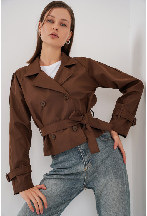 Kadın Kemerli Kısa Trençkot 5970
