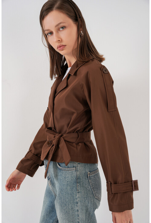 Kadın Kemerli Kısa Trençkot 5970