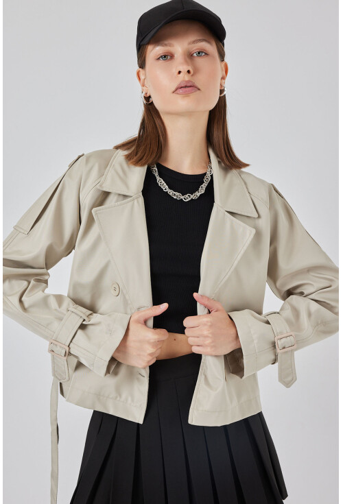 Kadın Kemerli Kısa Trençkot 5970